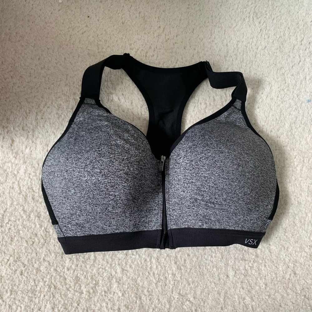Grey and Black Zip Up Victoria’s Secret Sports Bra